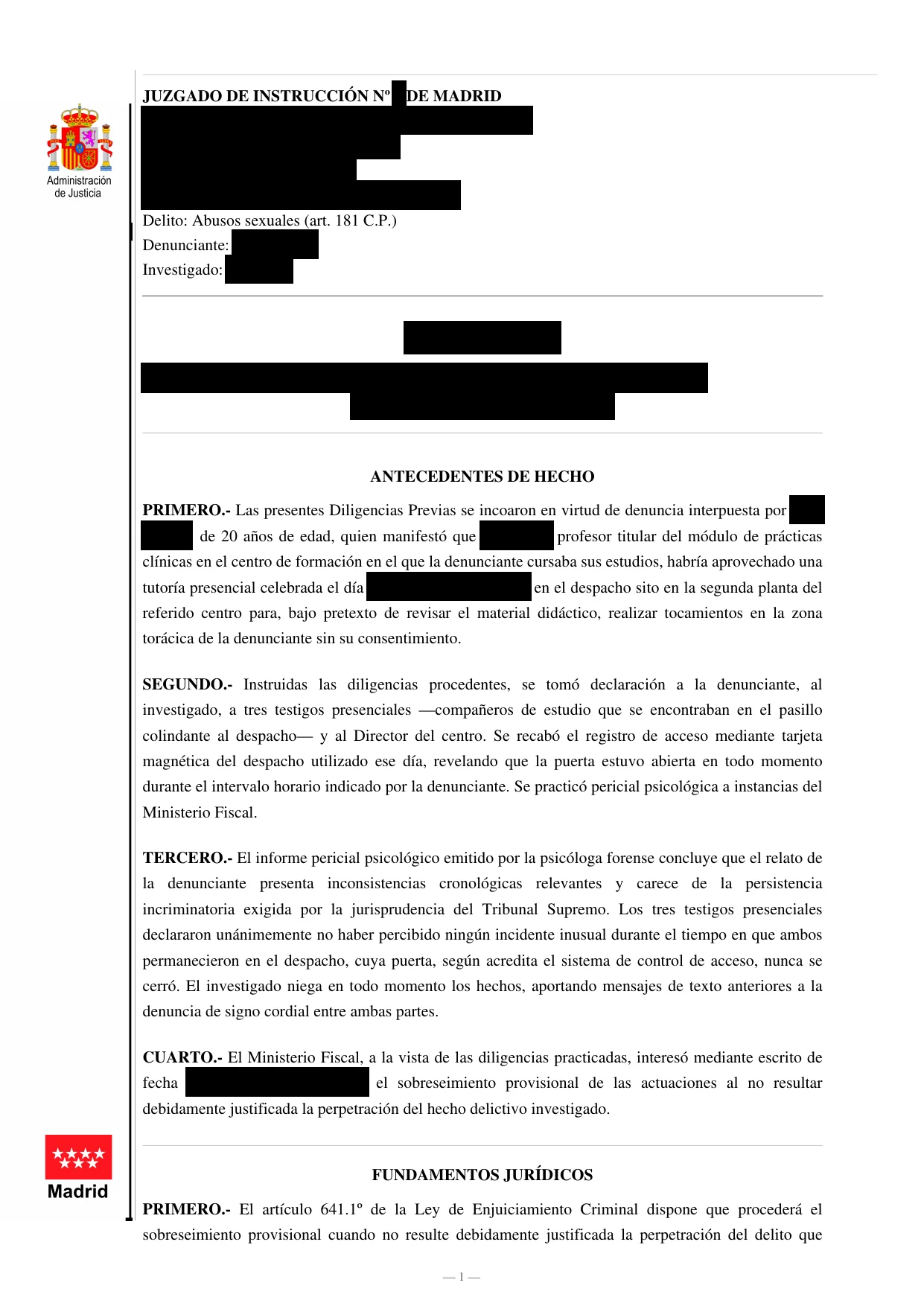 Auto de sobreseimiento en causa por abusos sexuales